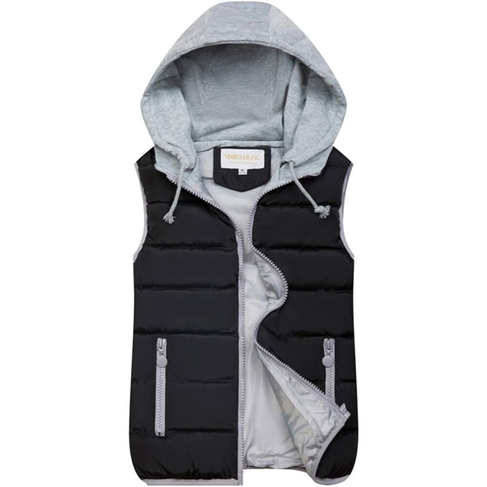 Women's Quilted Puffer Vest Hooded Winter Outerwear Medium Black